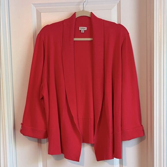 Avenue 3/4 Sleeve Open Front Coral Color Cardigan Seeater - Picture 1 of 11